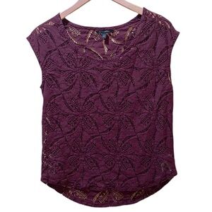 Banana Republic Hibiscus Lace Sheer Sleeveless Layering Top Burgundy Cotton XS